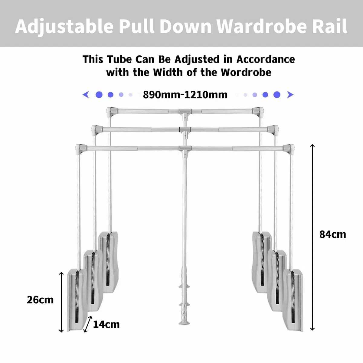 Pull Down Wardrobe Rail Adjustable Width 890mm to - Image 3