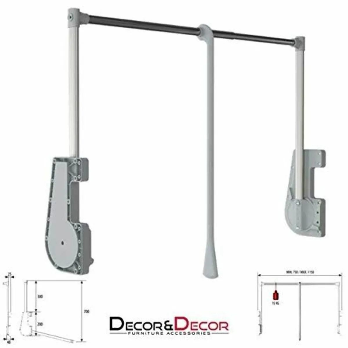 Adjustable Pull Down Wardrobe Rail 750mm-1150mm - Image 3
