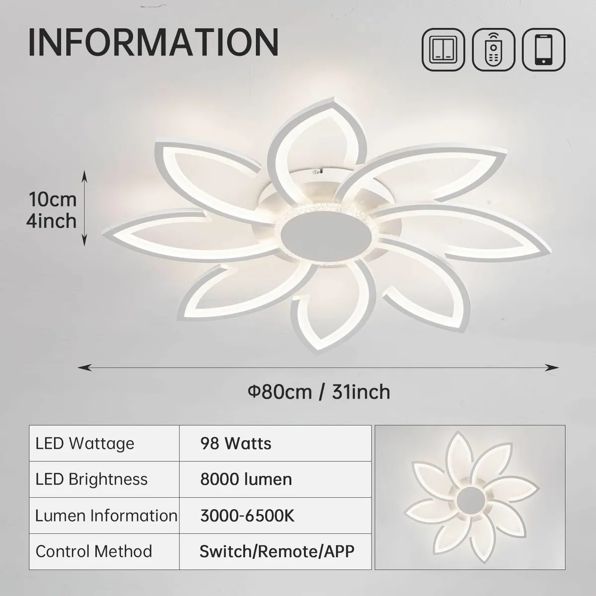 Led Ceiling Light with Remote Control 31.5 - Image 2