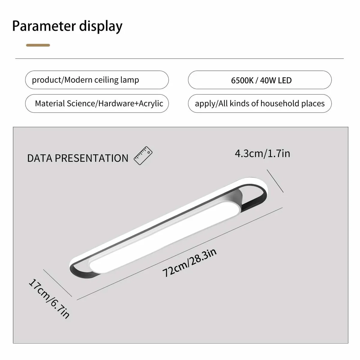 Modern LED Flush Mount Ceiling Lamp 72cm Linear - Image 3