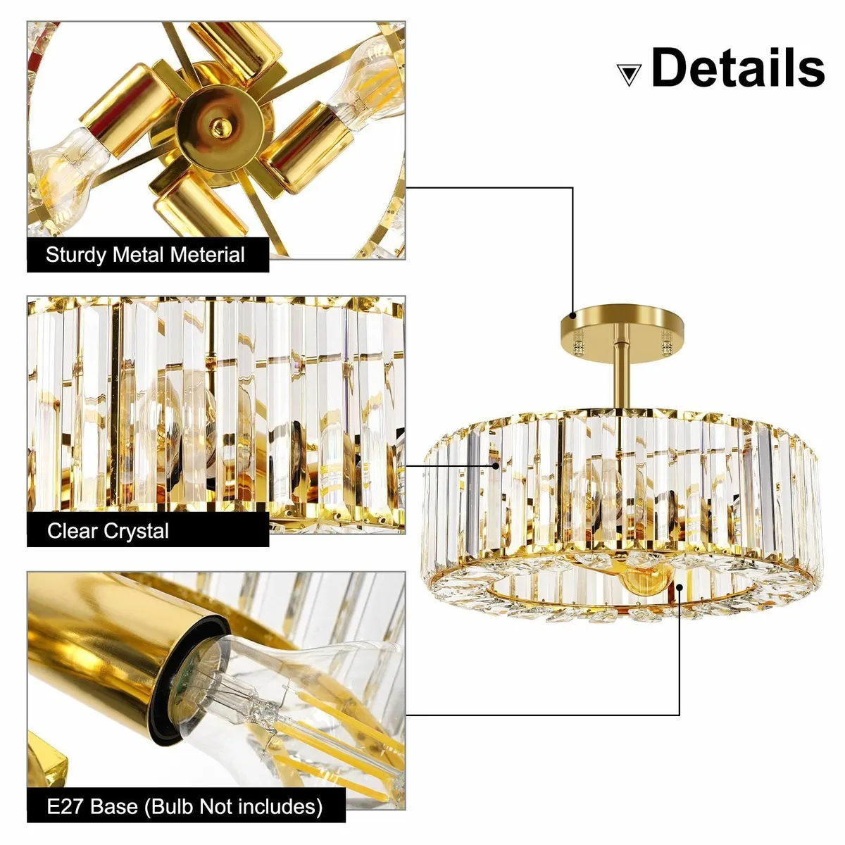 Modern Crystal Ceiling Lights Fixture 4-Lights - Image 4