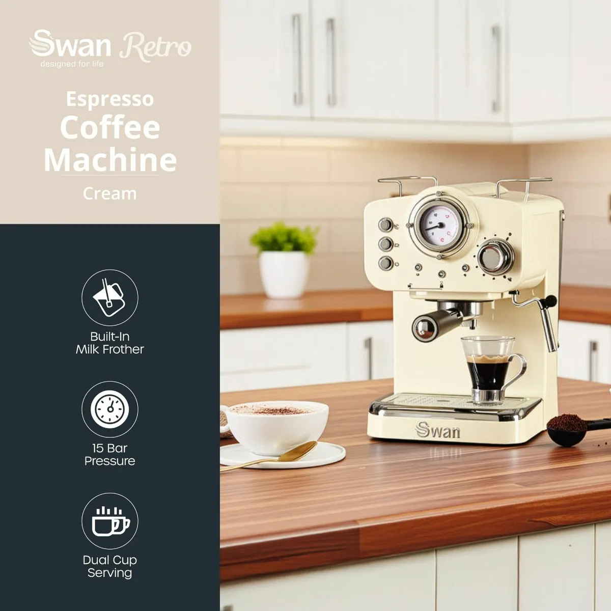 SK22110CN Retro Espresso Coffee Machine with Milk - Image 3