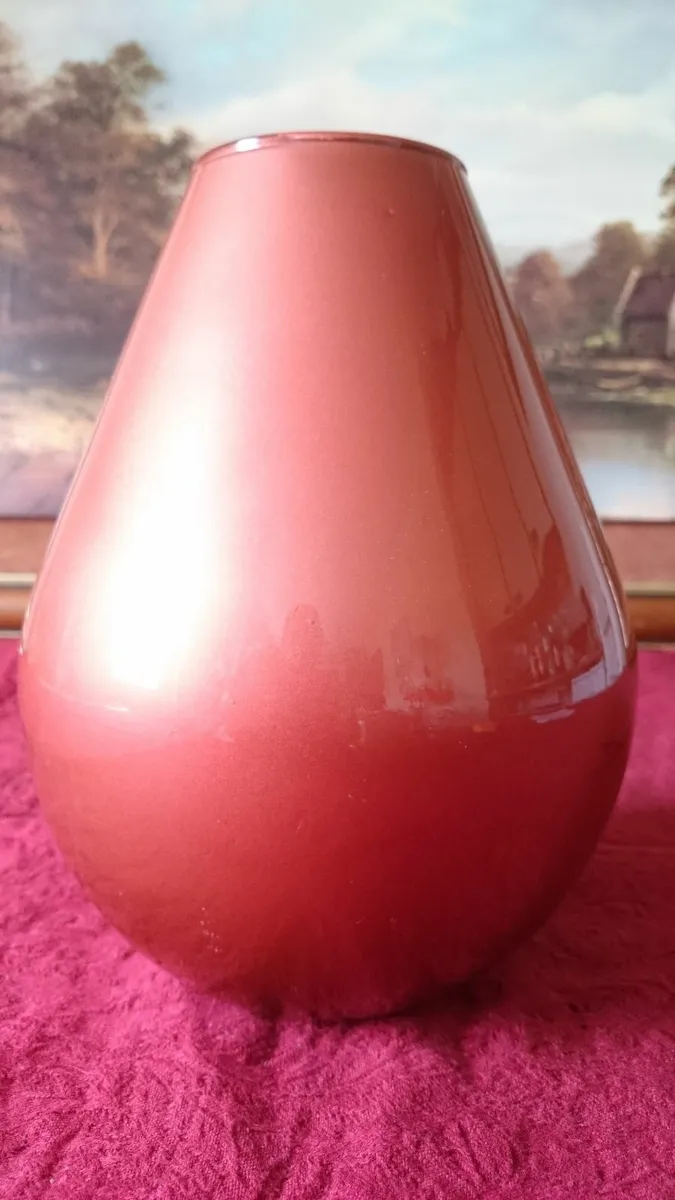 9 Inches Tall Orange Glass Vase Made In Spain - Image 2