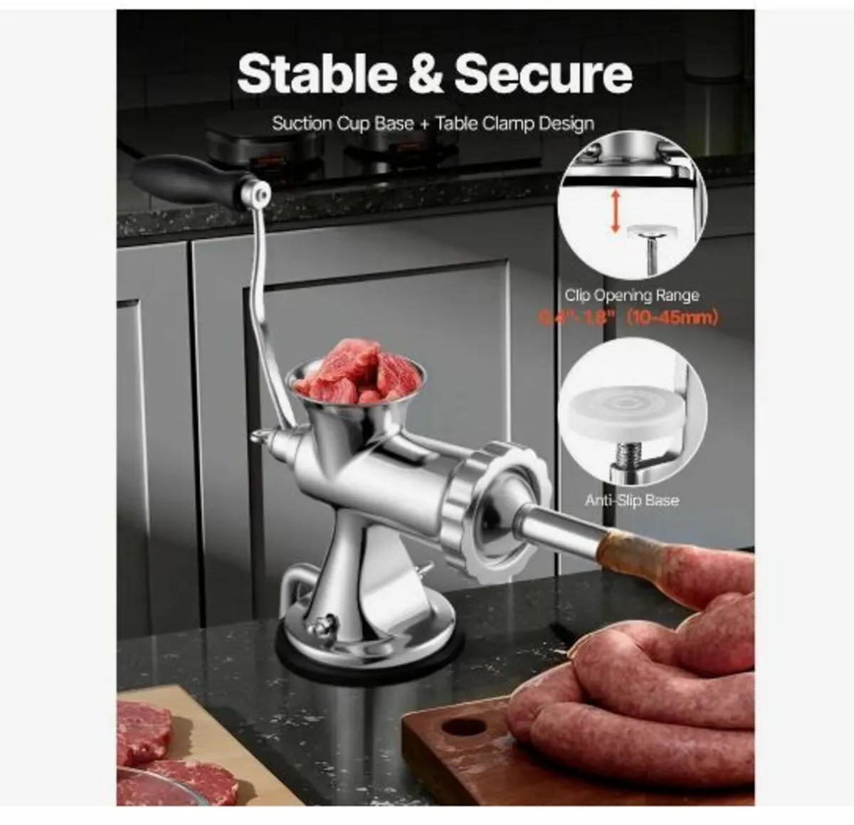 Manual Meat Grinder, 304 Stainless Steel - Image 1