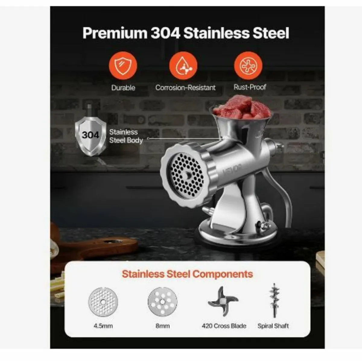 Manual Meat Grinder, 304 Stainless Steel - Image 2