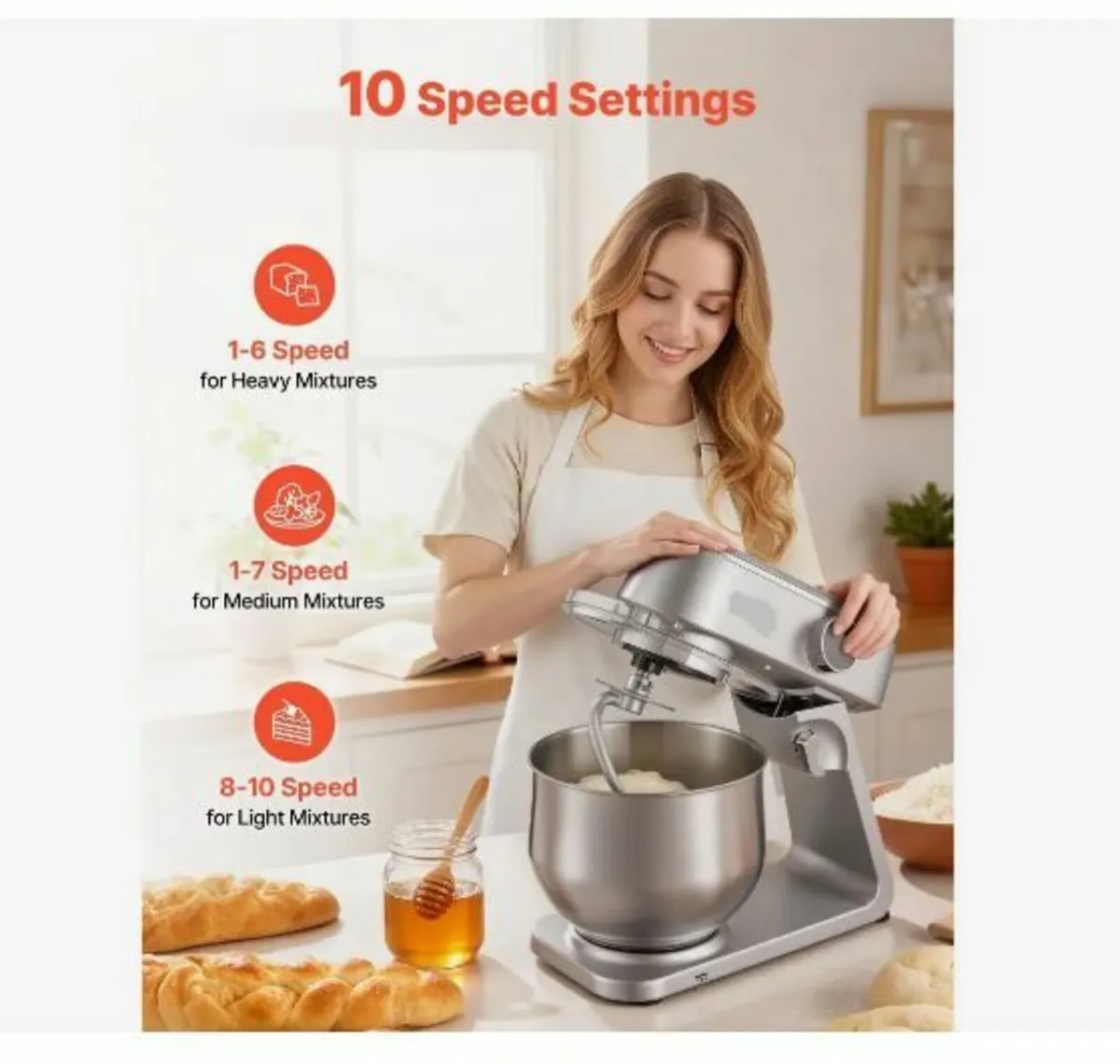 Stand Mixer, 7.4 L Electric Kitchen Mixer, 1800W - Image 2