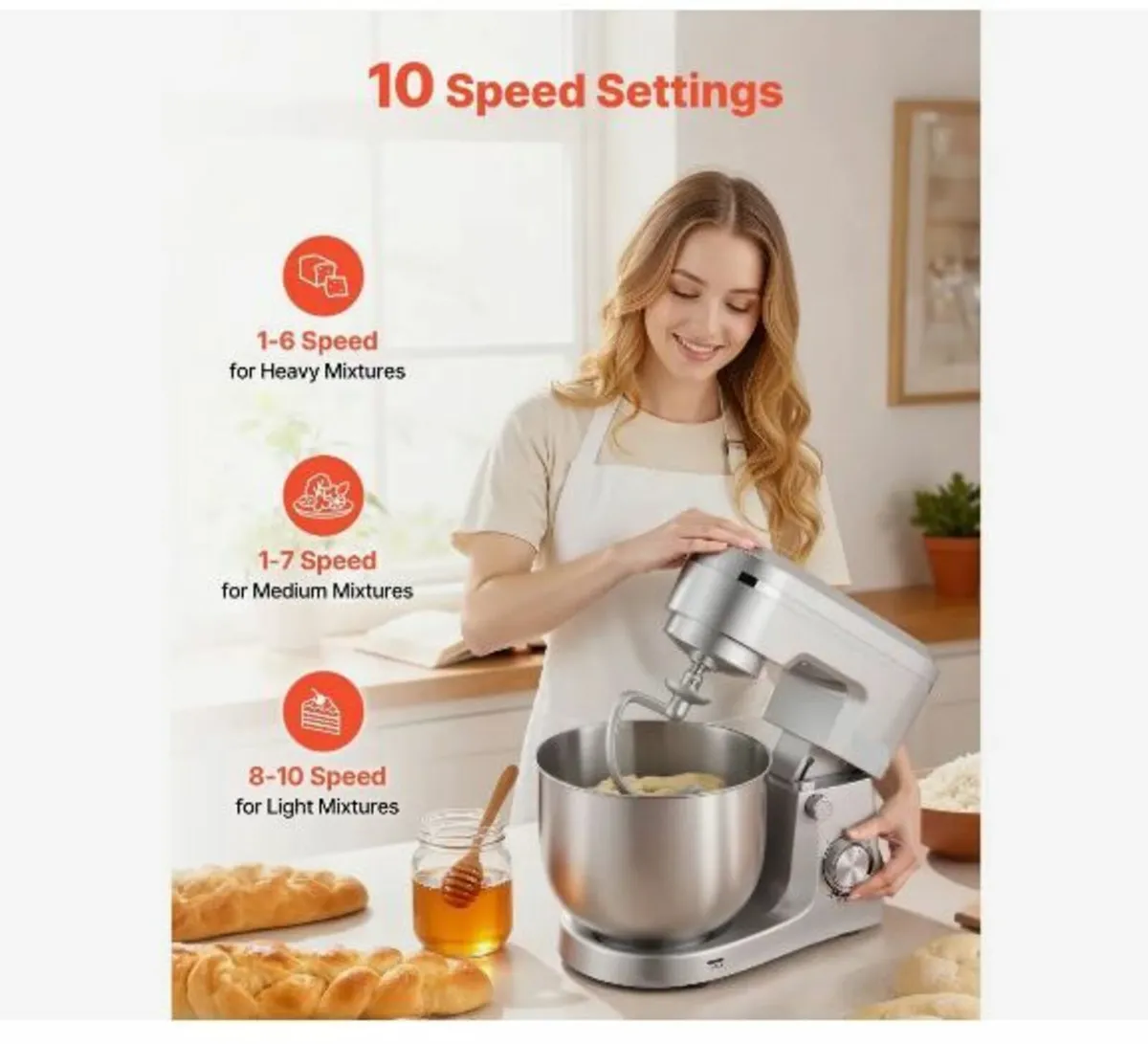 Stand Mixer, 5.7 L Electric Kitchen Mixer, 1500W - Image 2
