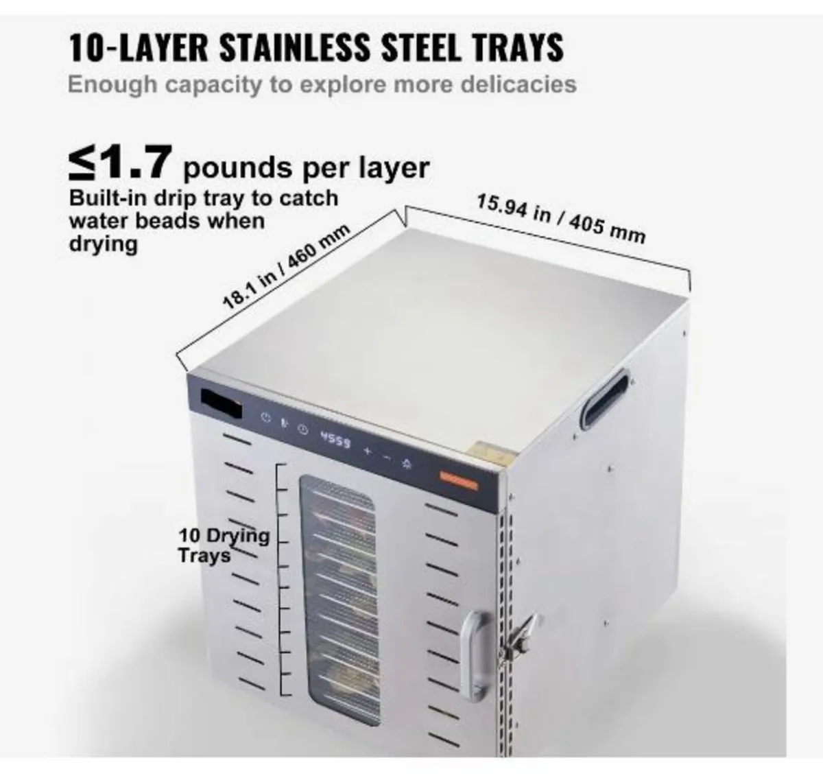 10 Trays Food Dehydrator Machine Stainless Steel - Image 3