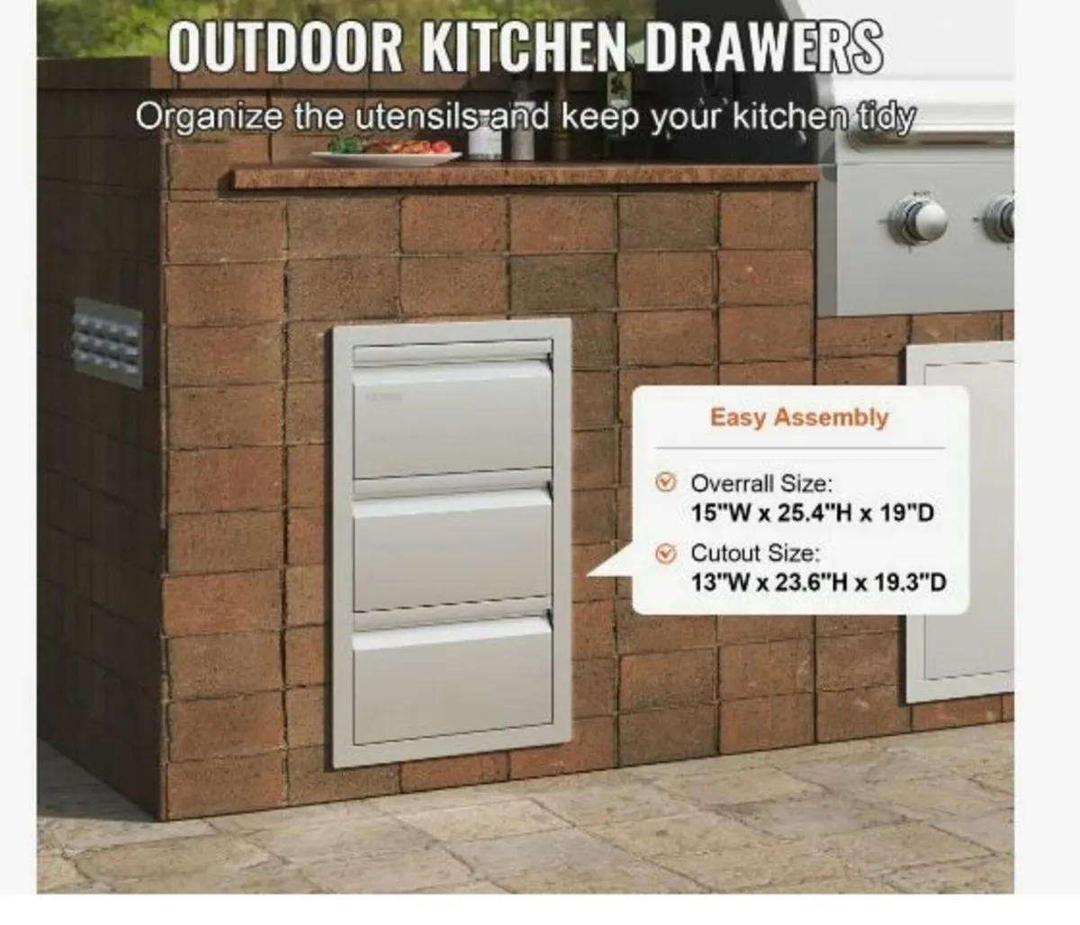 201 Stainless Steel Triple Access Drawer Outdoor - Image 2