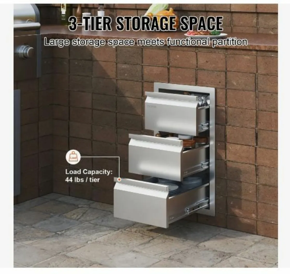 201 Stainless Steel Triple Access Drawer Outdoor - Image 4