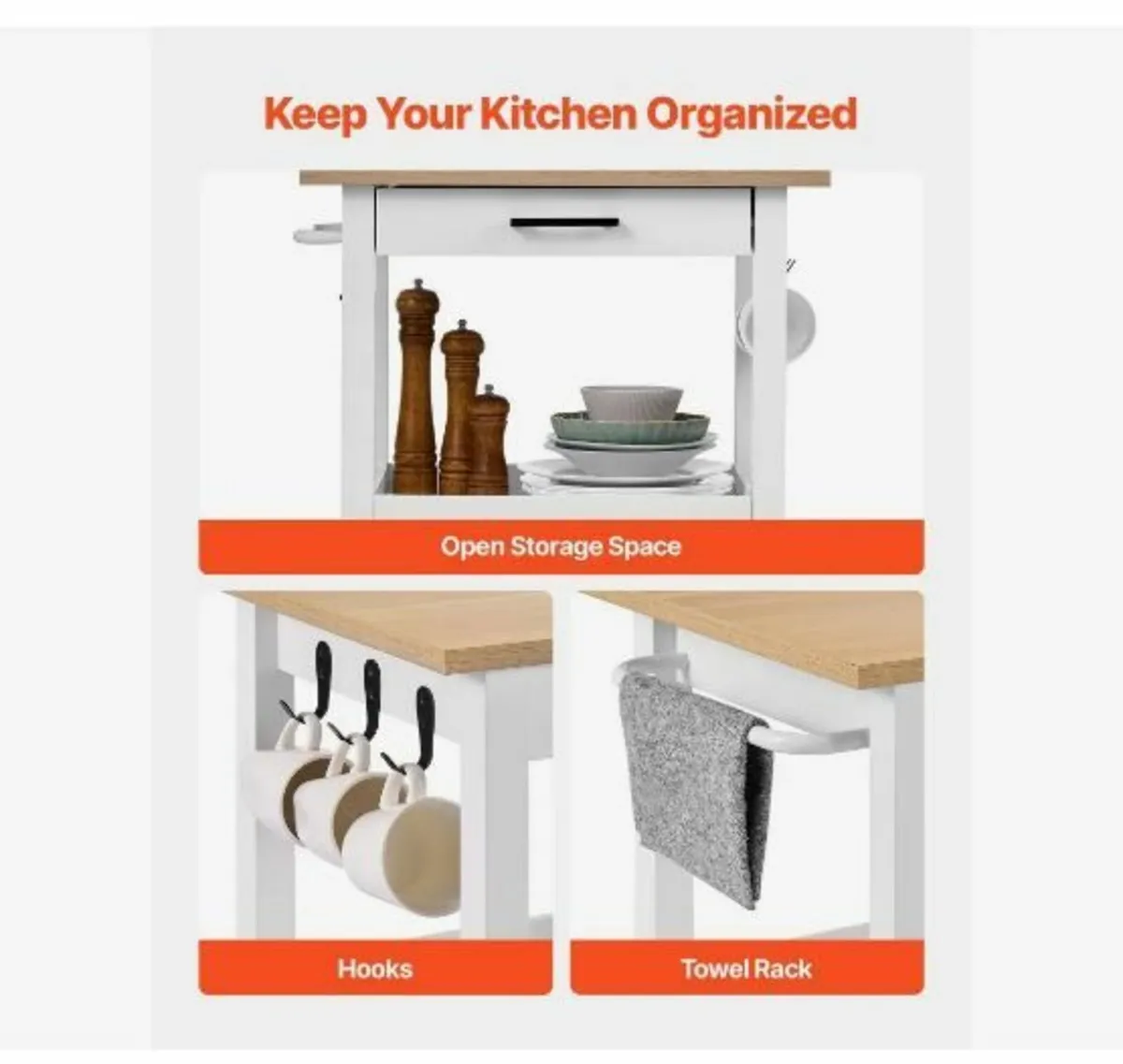 Kitchen Island Cart with Single Door - Image 2