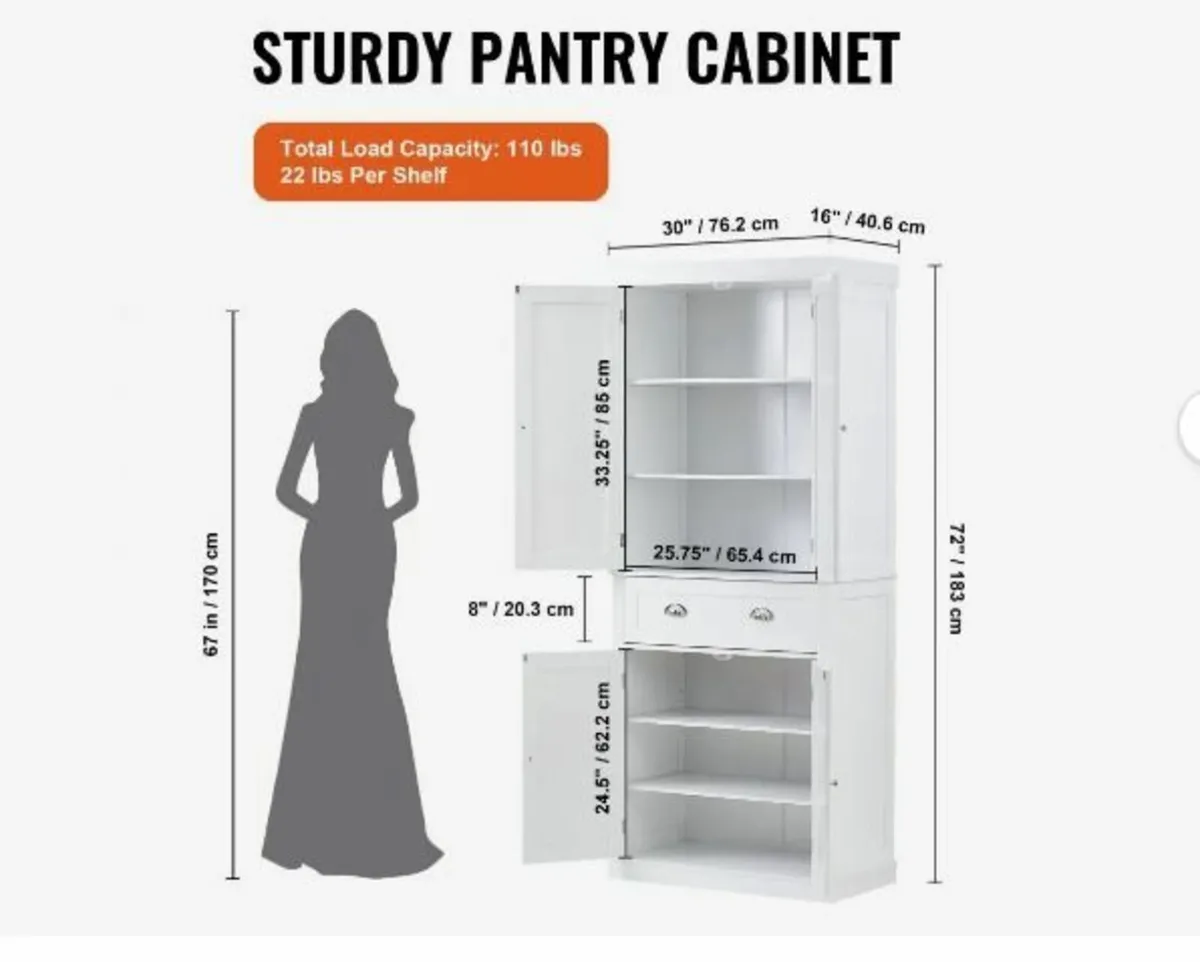 72" Kitchen Pantry Storage Cabinet - Image 2