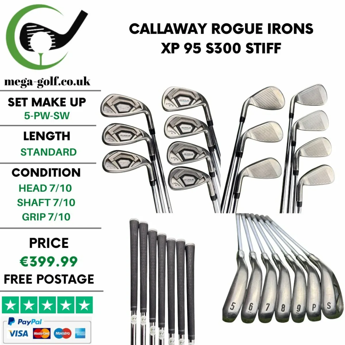 Callaway Rogue Irons / 5-Pw-Sw / XP 95 S300 Stiff - Image 1