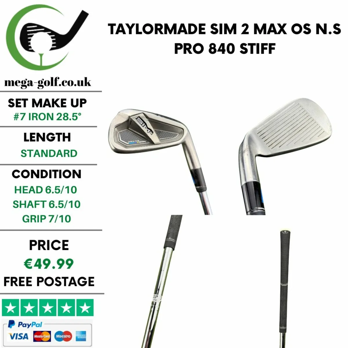 Taylormade Sim2 Max OS #7 Iron 28.5° / Stiff - Image 1