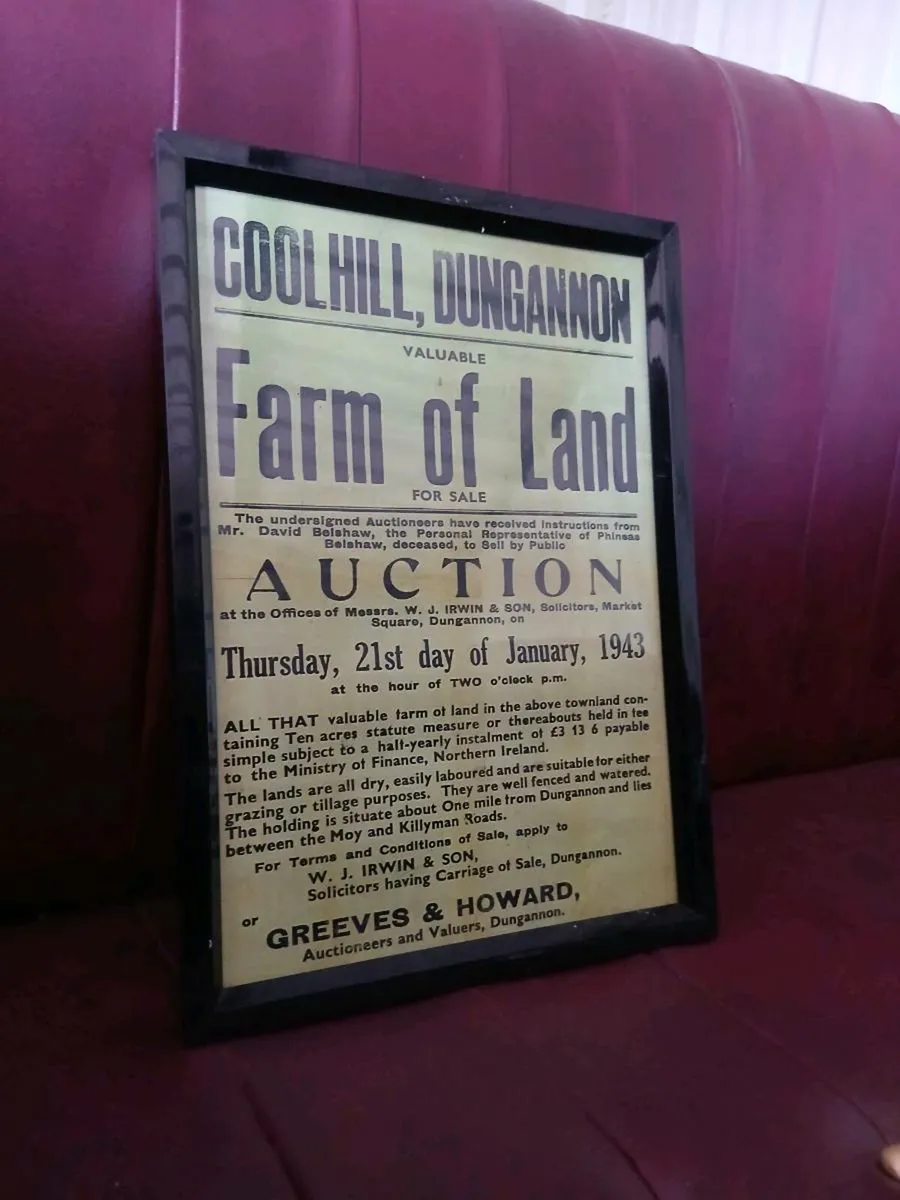 Framed 1943 Farm Auction Notice Sign - Image 1