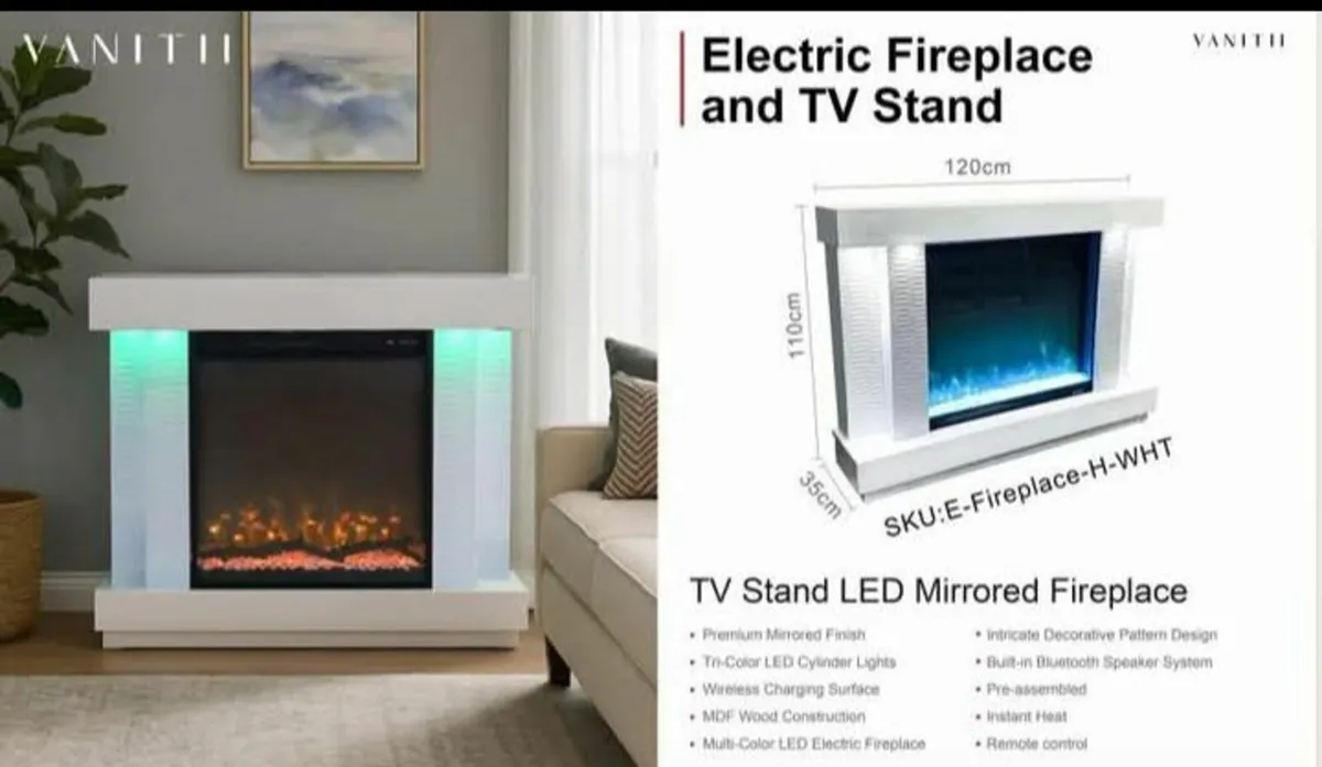 Vanitii Electric Fireplace & TV Stand, free 🚚