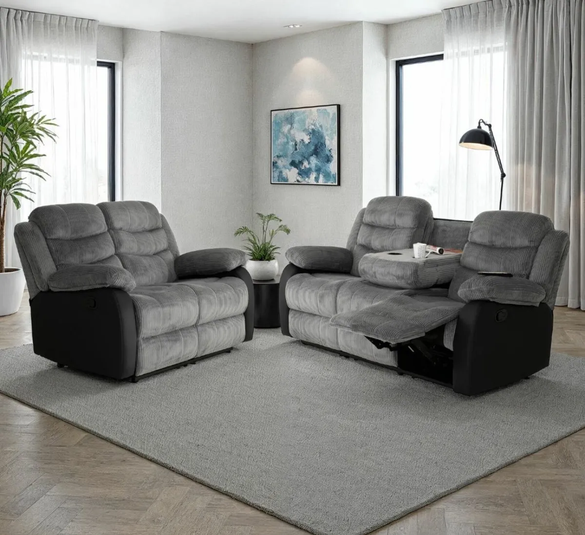 New Black & Grey Recliner Sofas - Image 1