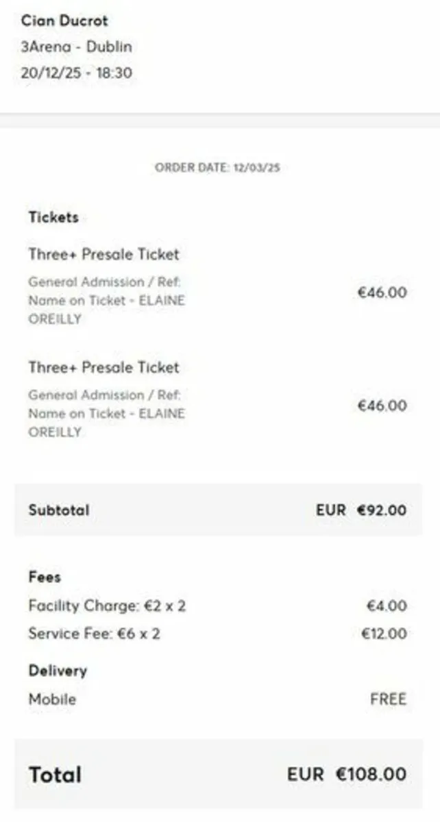 Cian Ducrot x 2 Standing Tickets