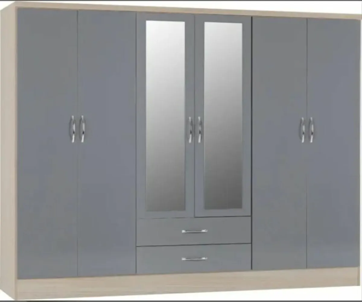 🚚 *Nevada 6‑Door 2‑Drawer Mirrored Wardrobe - Image 1