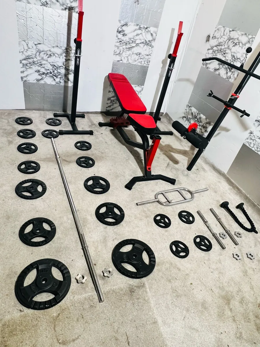 STEEL WEIGHTS BENCH RACK WITH PULLY BAR DUMBBELLS - Image 3