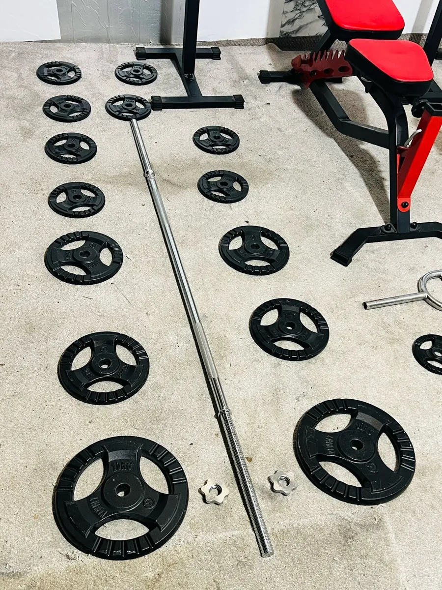 STEEL WEIGHTS BENCH RACK WITH PULLY BAR DUMBBELLS - Image 4