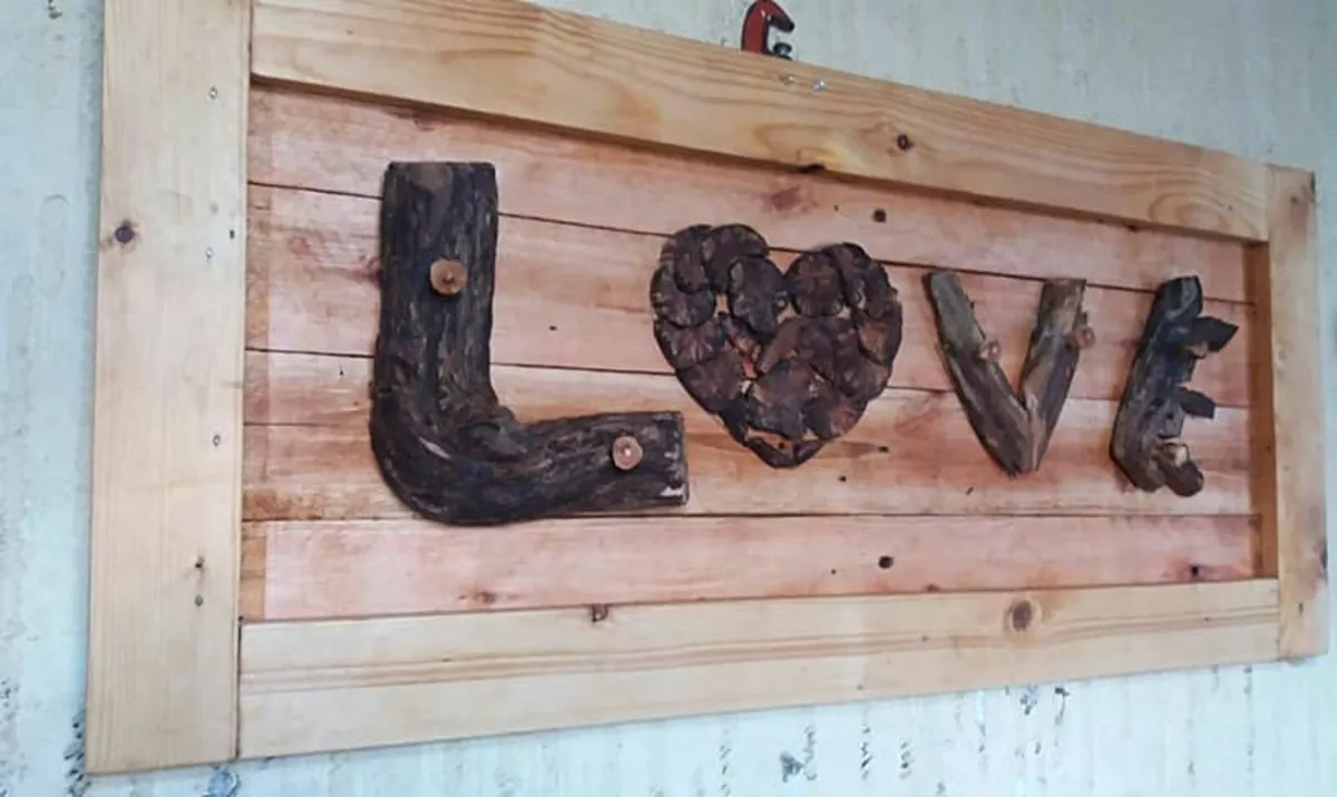 Rustic Driftwood Love Wood Art Display - Image 4
