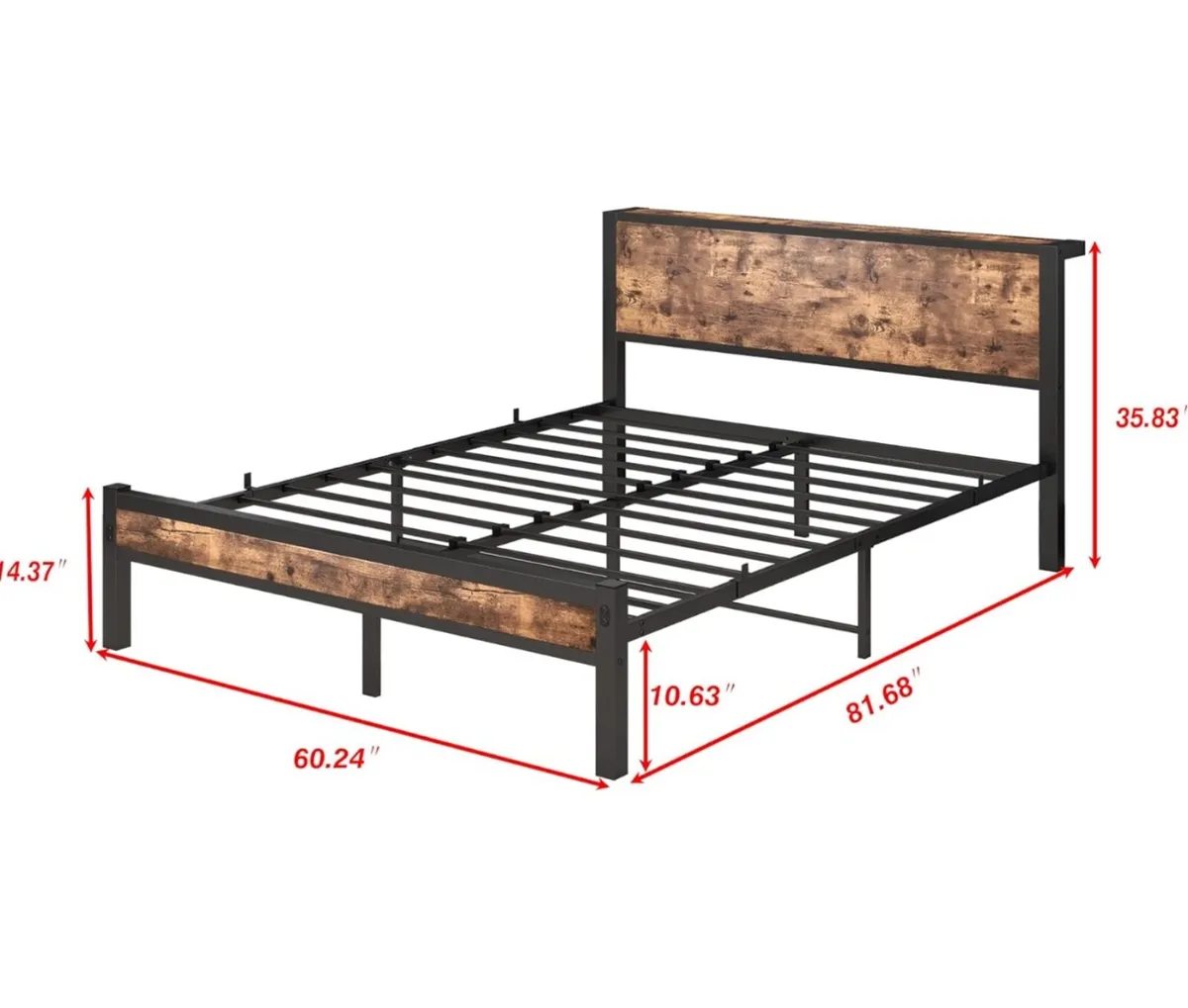King Size Bed Frame with Storage Wooden Headboard, - Image 2