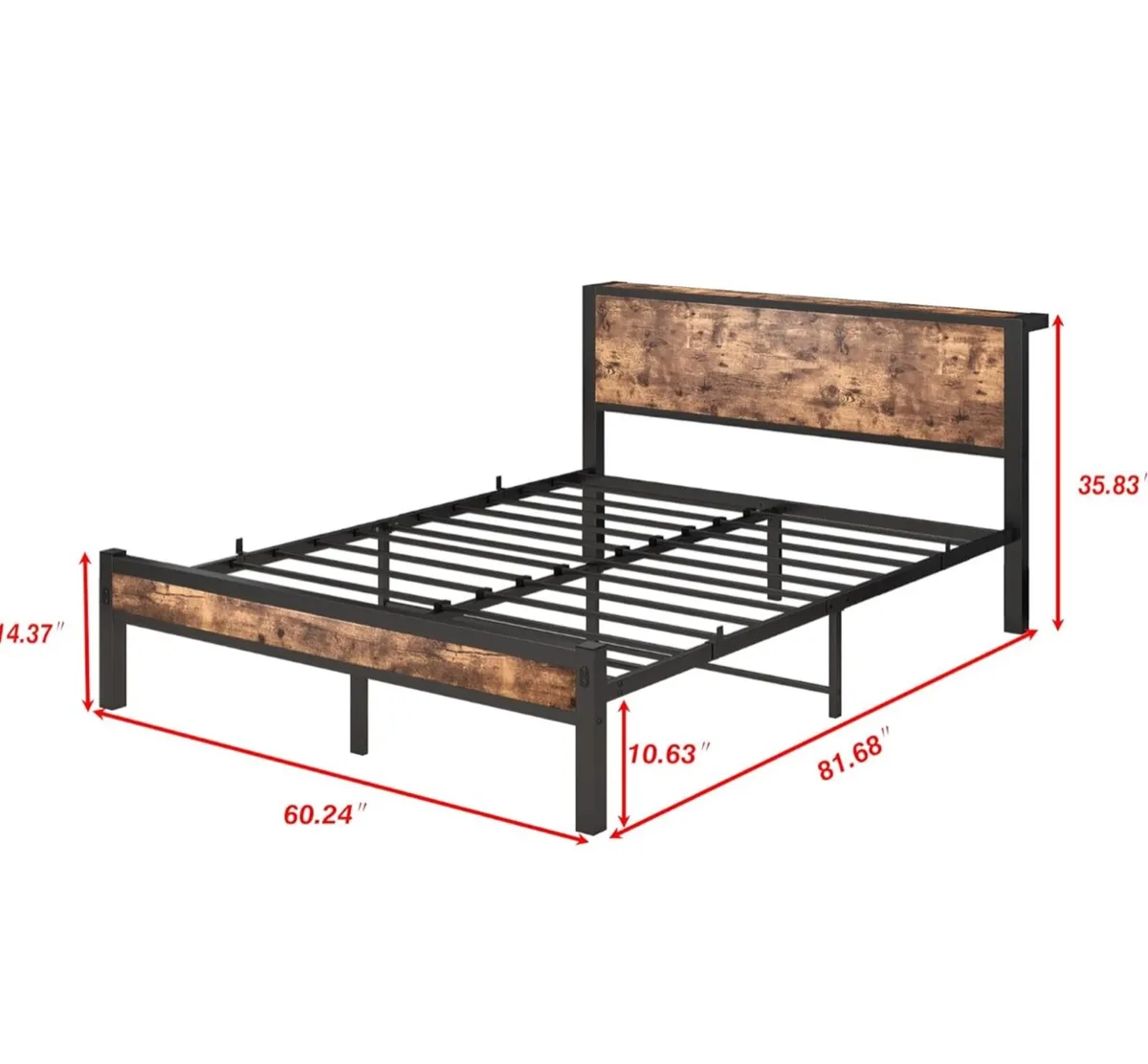 King Size Bed Frame with Storage Wooden Headboard, - Image 2