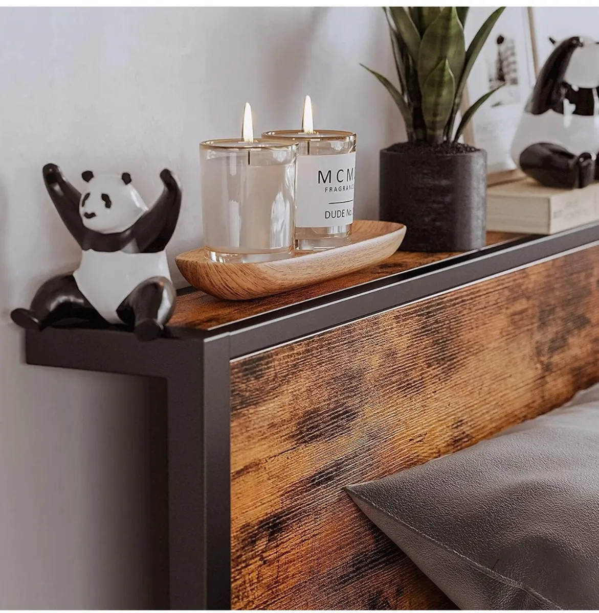 King Size Bed Frame with Storage Wooden Headboard, - Image 3