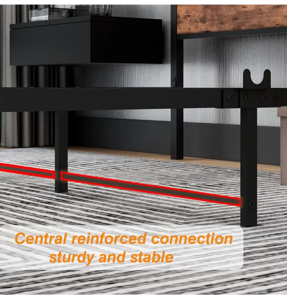 King Size Bed Frame with Storage Wooden Headboard, - Image 4