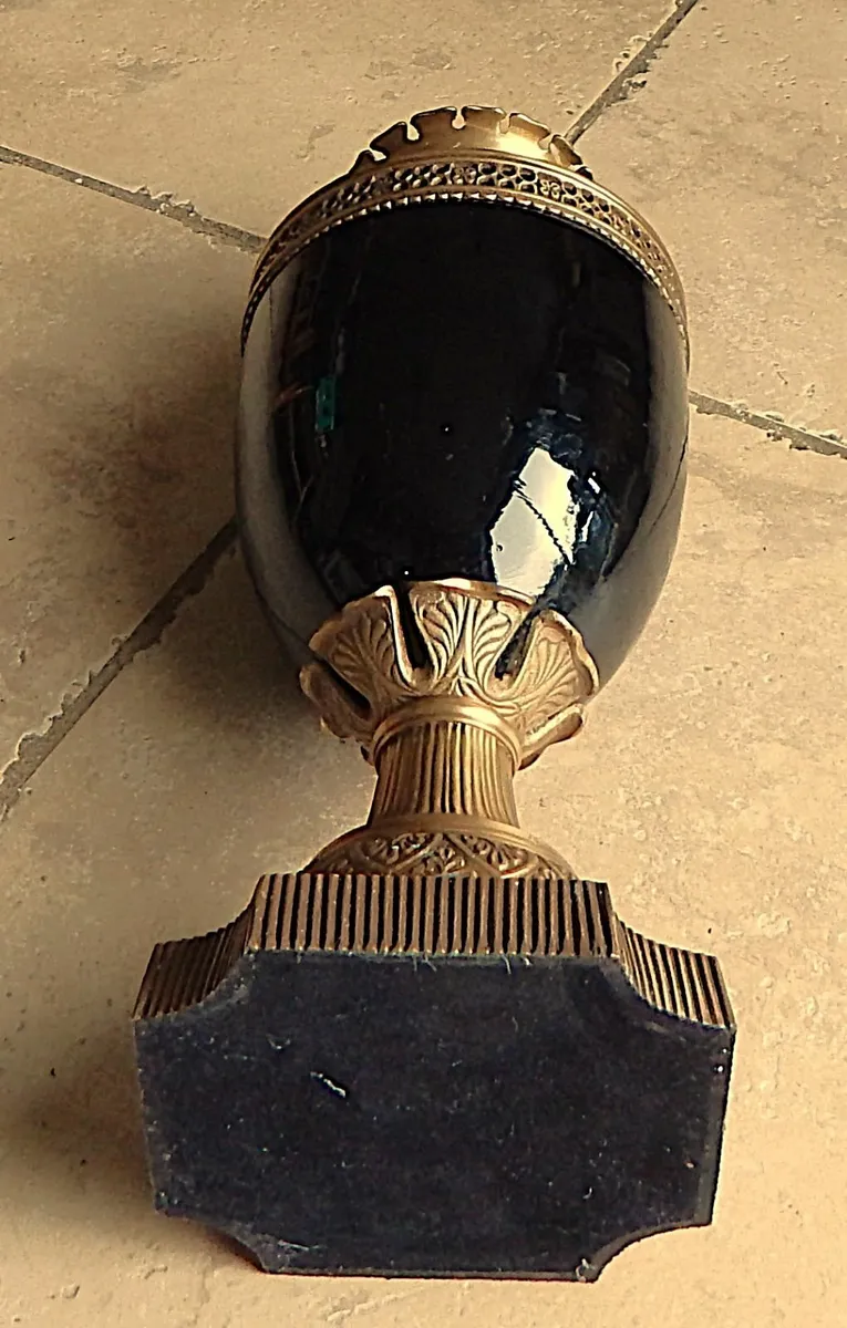 Black Glass and Brass Ornate Urn - Image 2