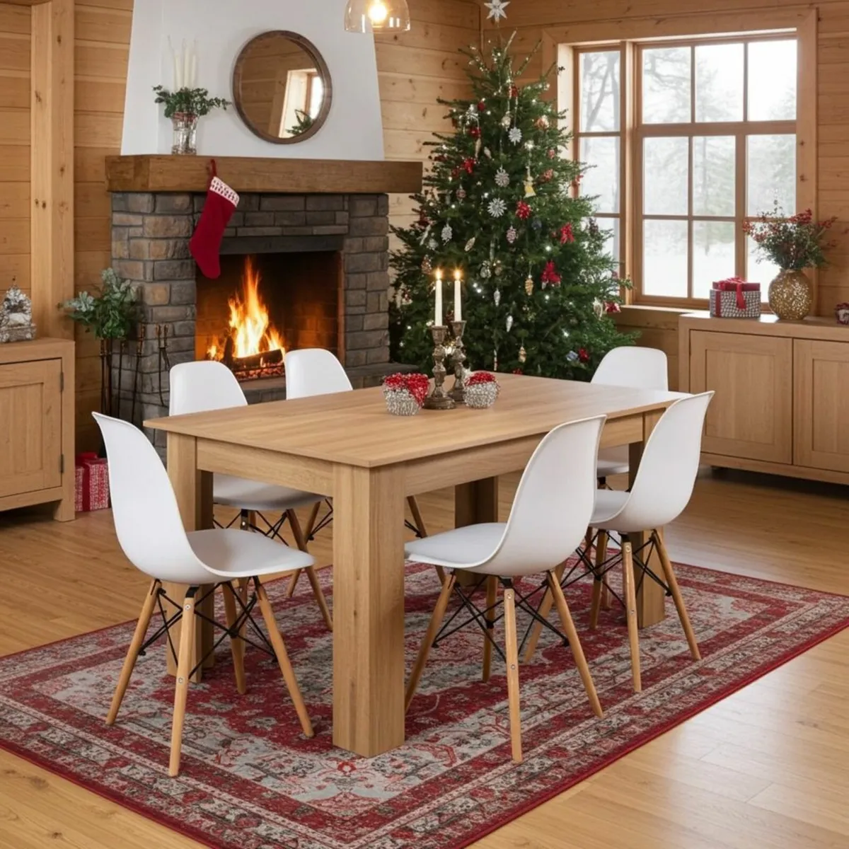Nordic Oak Table & 6 White Chairs ✨🍽️ - Image 1