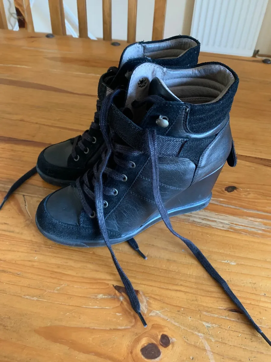 Black Wedge Amy Huberman Leather Boots - Image 1