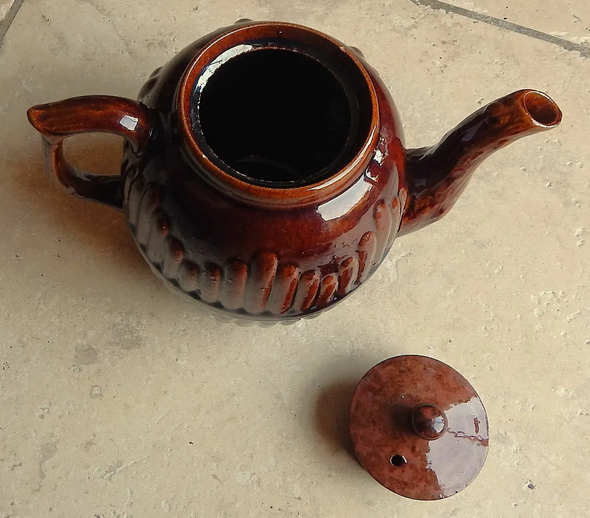 Large Vintage Glazed Ceramic Teapot - Image 2