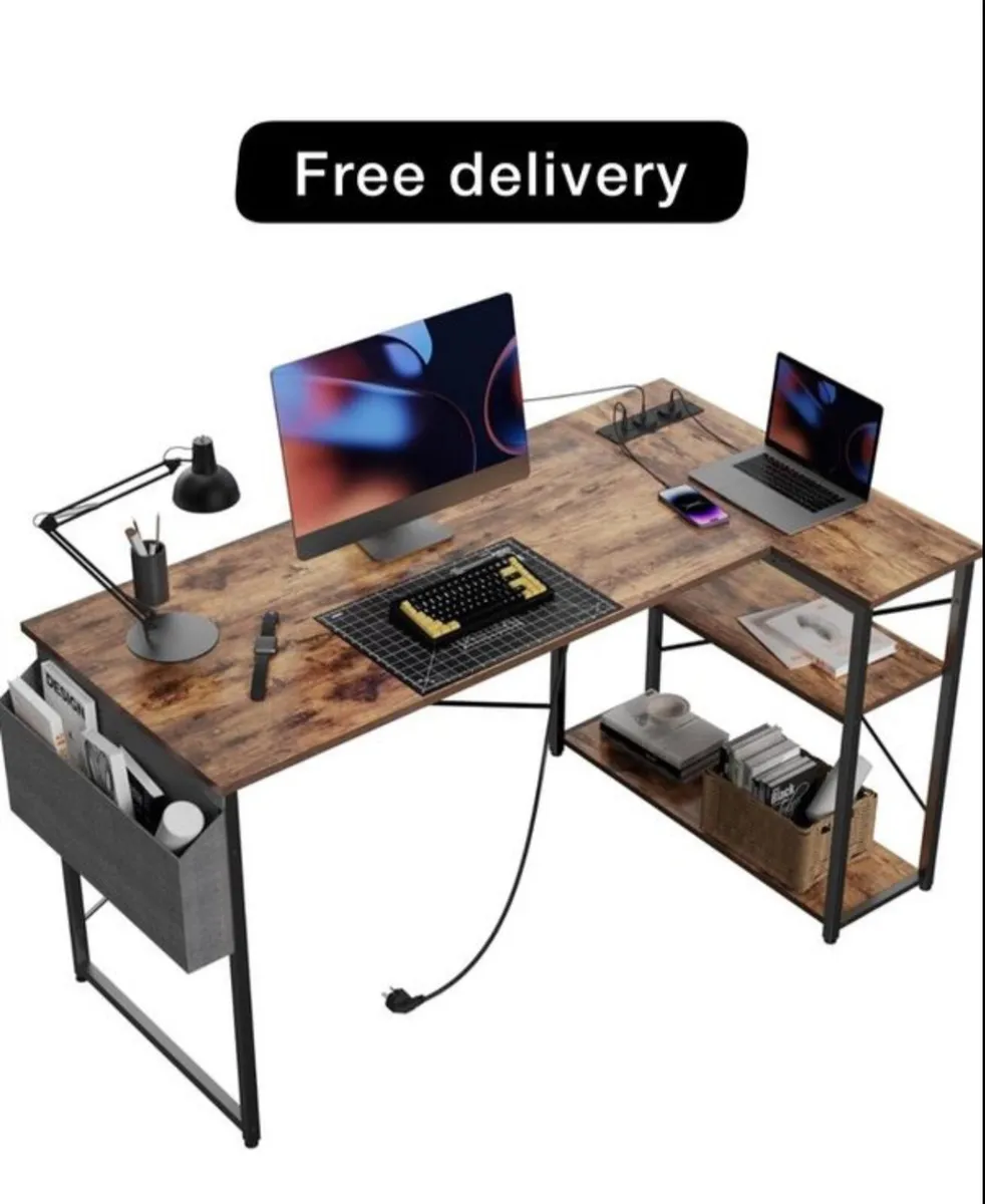 Small L Shaped Desk with Power Outlets  100x70 cm
