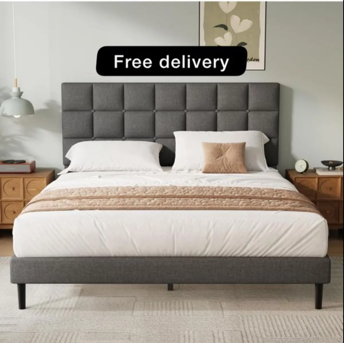 Double Bed Frame, Easy Assembly, Sturdy Wooden Sla