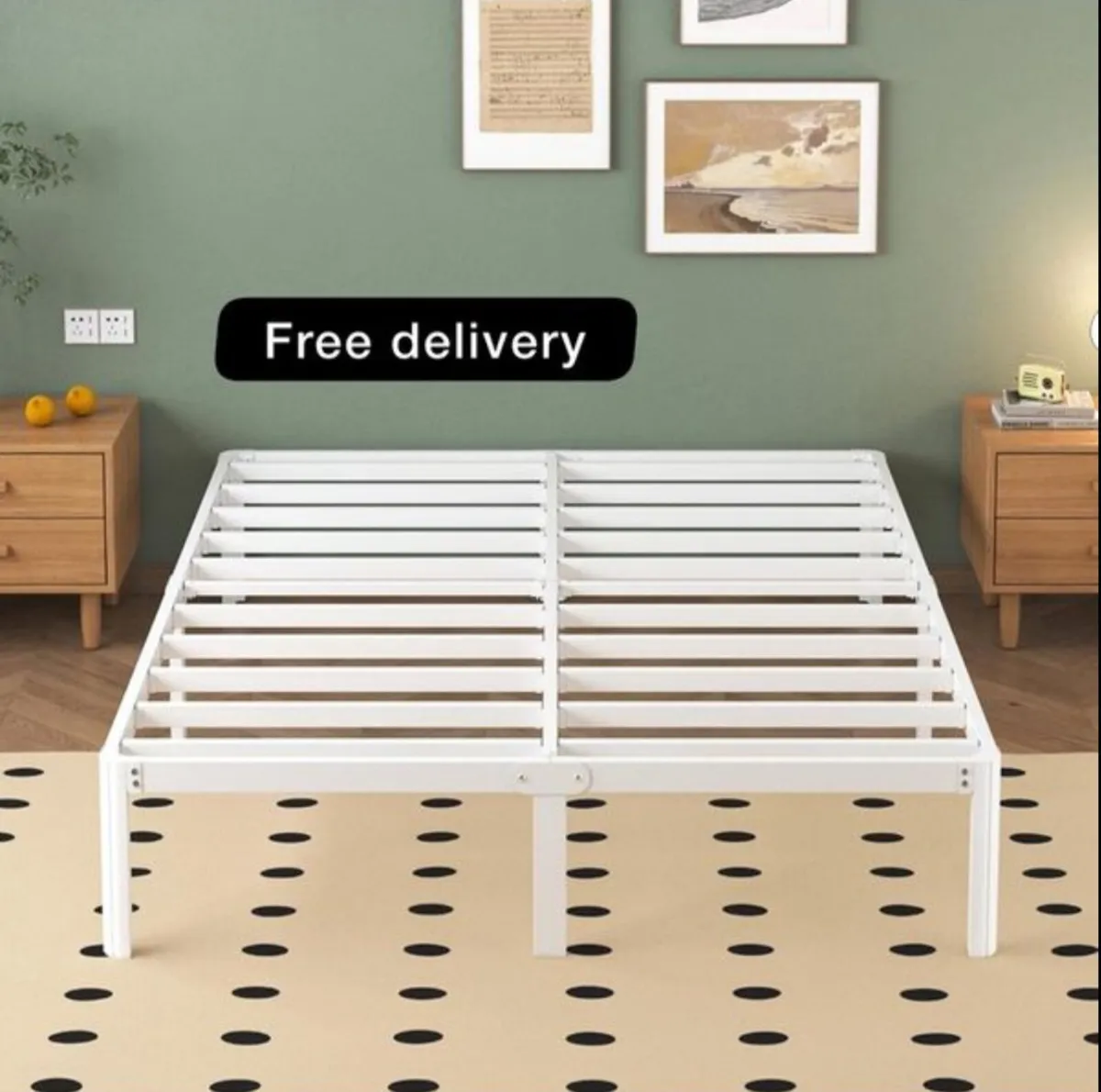 White Double Bed Frame 30.5 cm High with Rounded C
