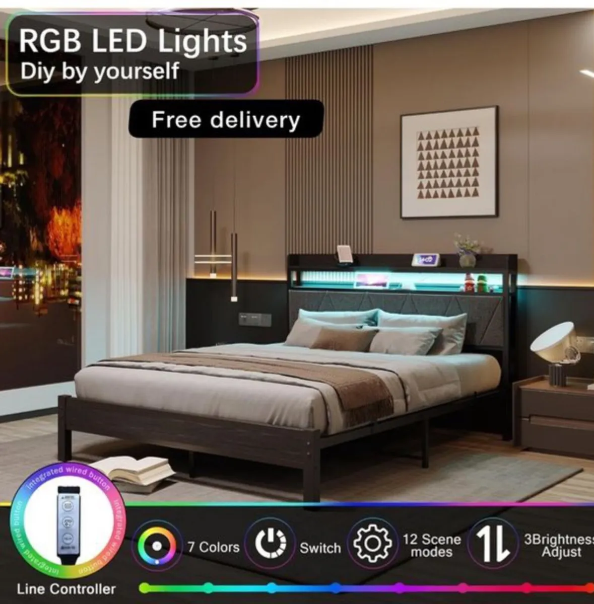 King Bed Frames with 5ft Upholstered Wooden Two-sh