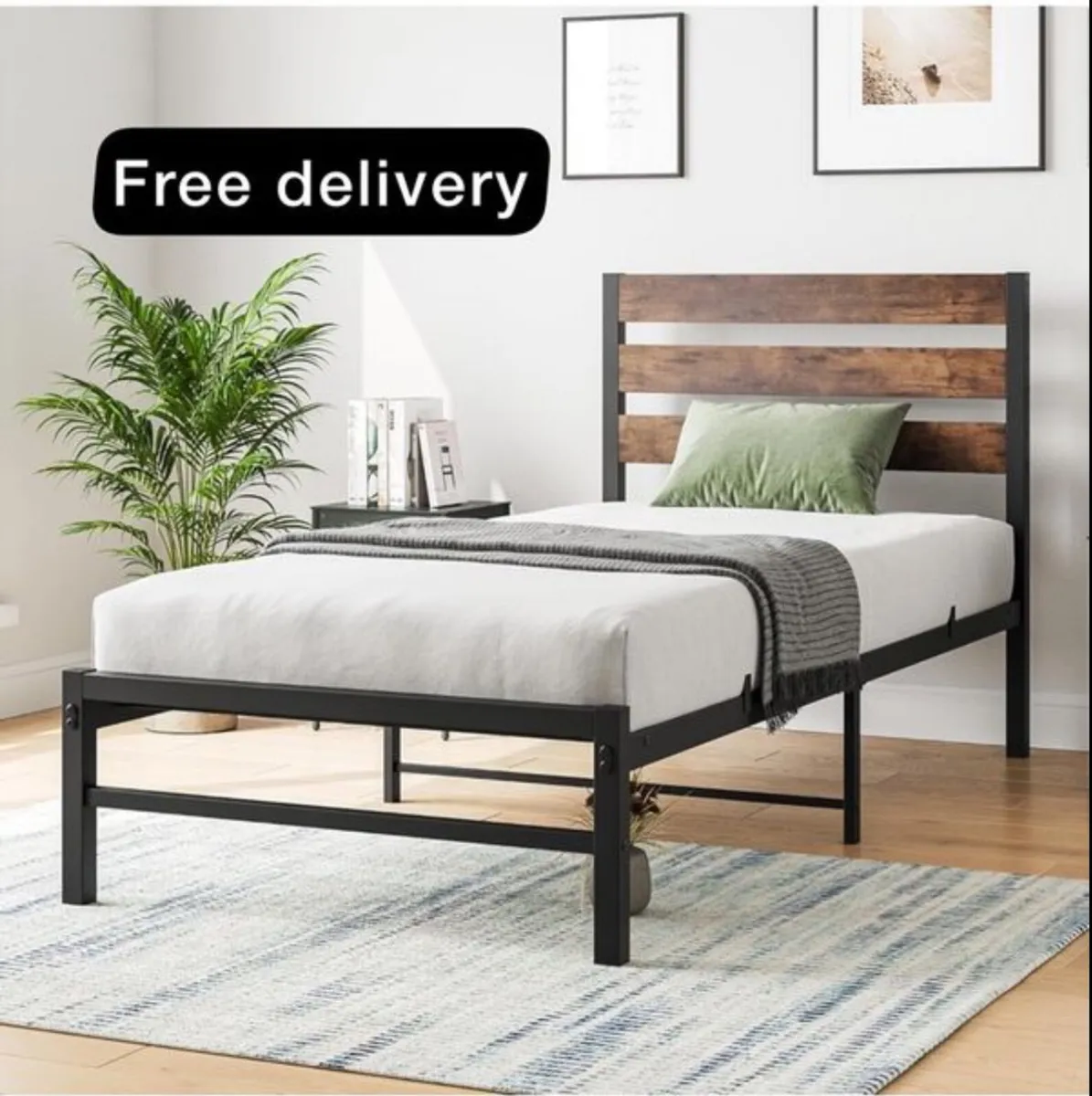 Single Bed Frames with Wood Headboard