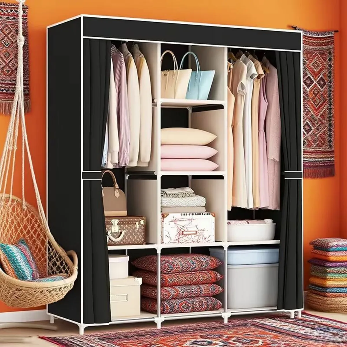 Wardrobe Metal Storage Cabinet with Hanging Rods - Image 1