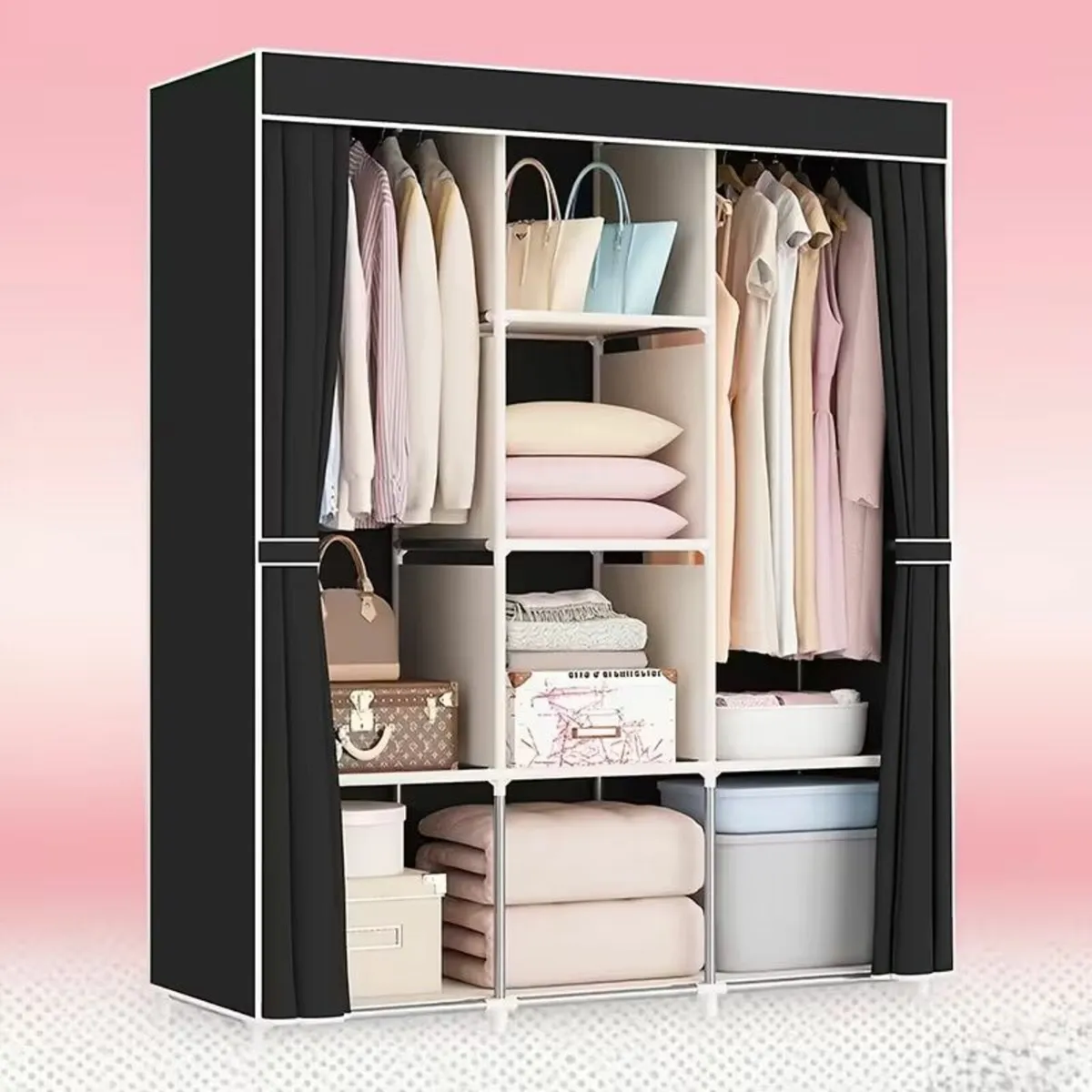 Wardrobe Metal Storage Cabinet with Hanging Rods - Image 2
