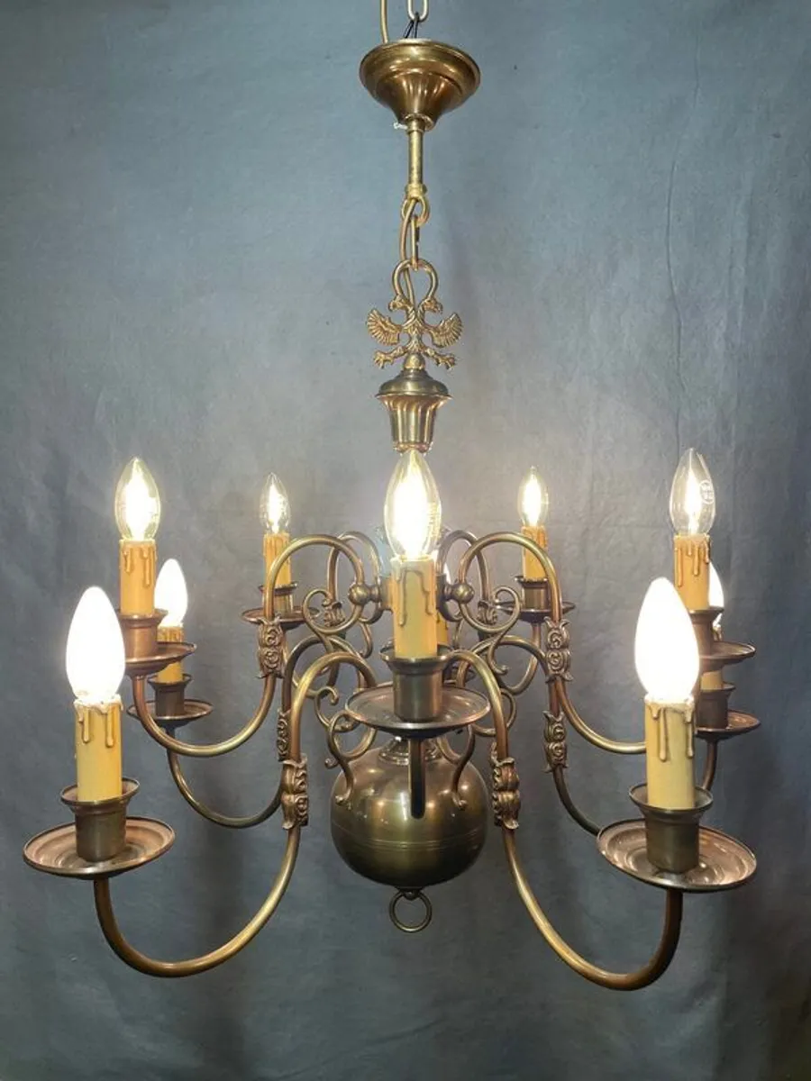 Flemish Brass Two-Tier Chandelier with Ten Branches - Image 1