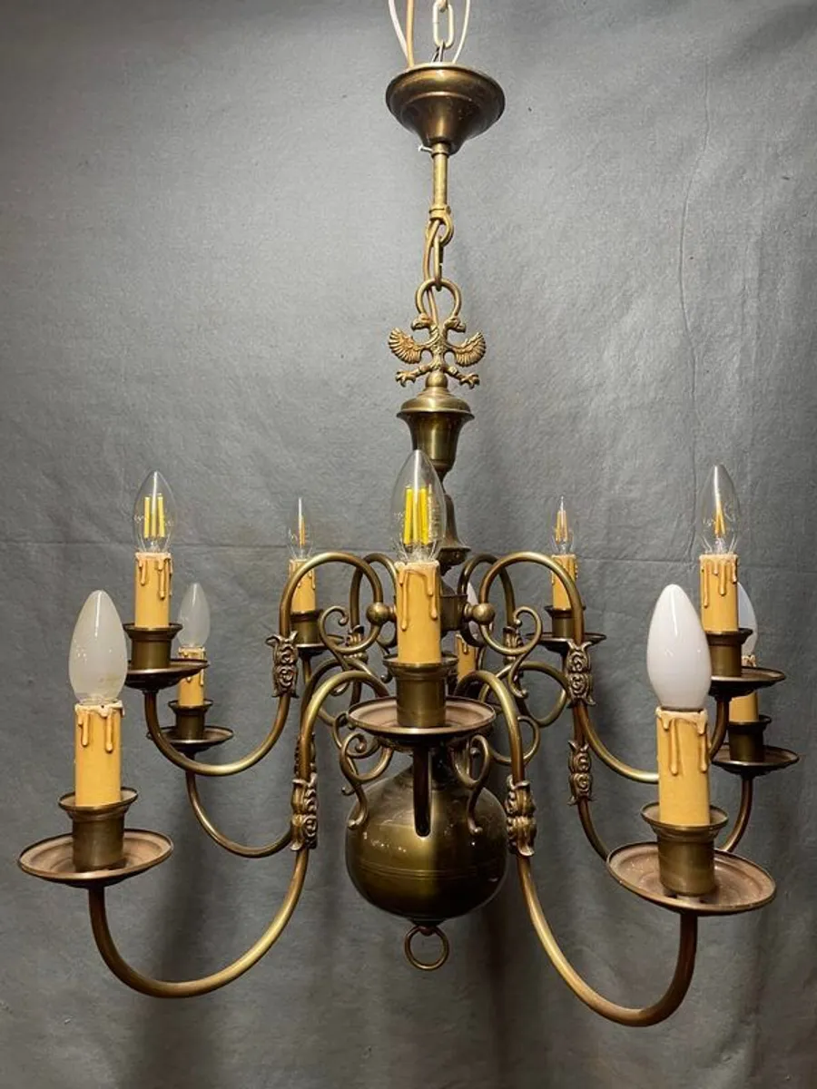 Flemish Brass Two-Tier Chandelier with Ten Branches - Image 3