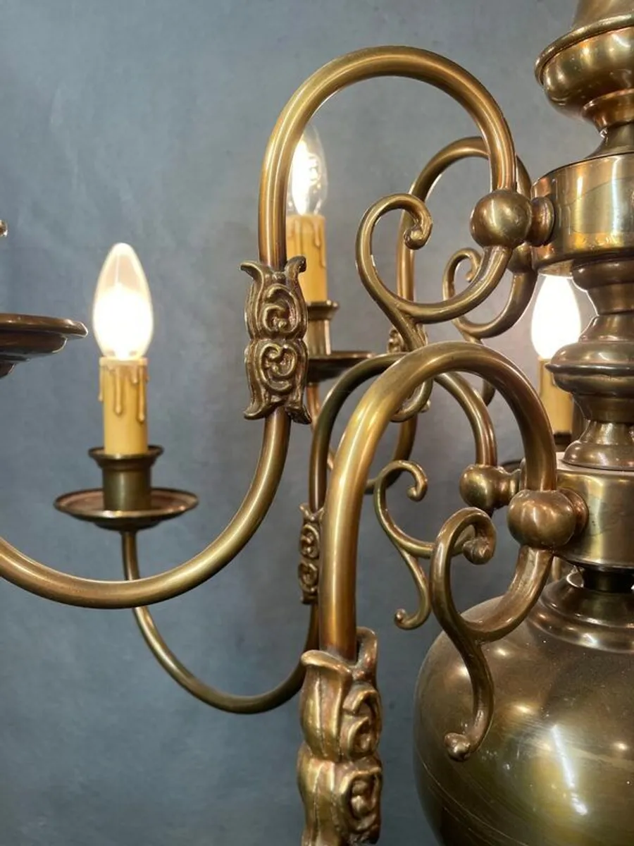 Flemish Brass Two-Tier Chandelier with Ten Branches - Image 4