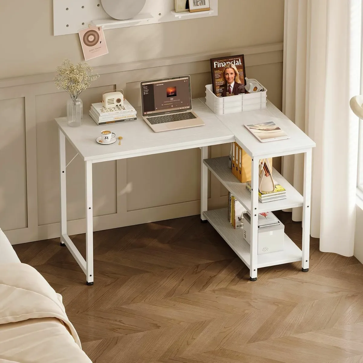 L Shaped Computer Office Desk 100x70 cm White - Image 1