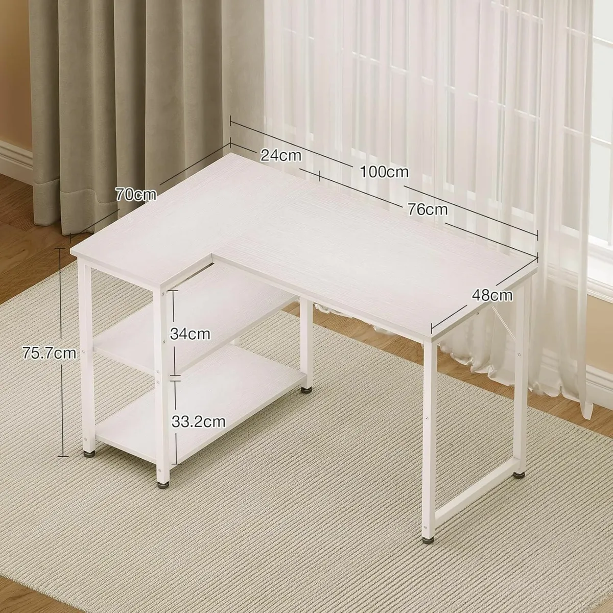 L Shaped Computer Office Desk 100x70 cm White - Image 4
