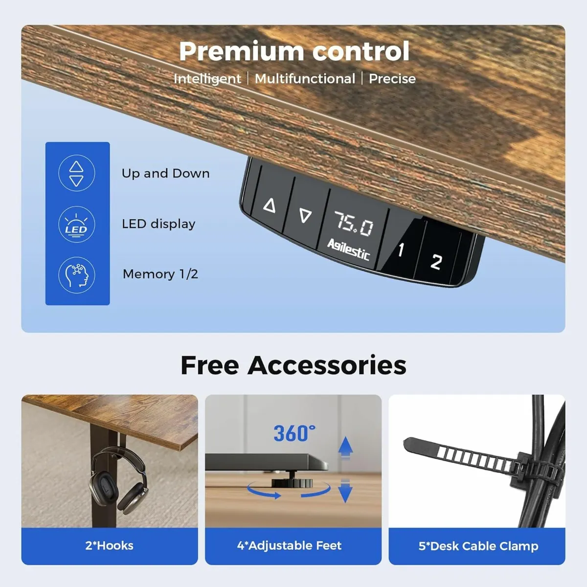 Electric Standing Office Desk, Brown 100x60 cm - Image 4