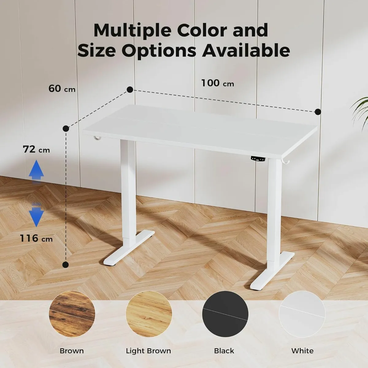 Adjustable Standing 100x60 cm Office Desk, White - Image 2