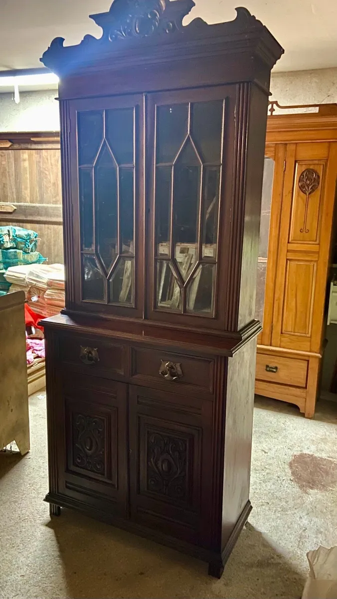 Edwardian Welsh library bookcase cabinet - Image 1