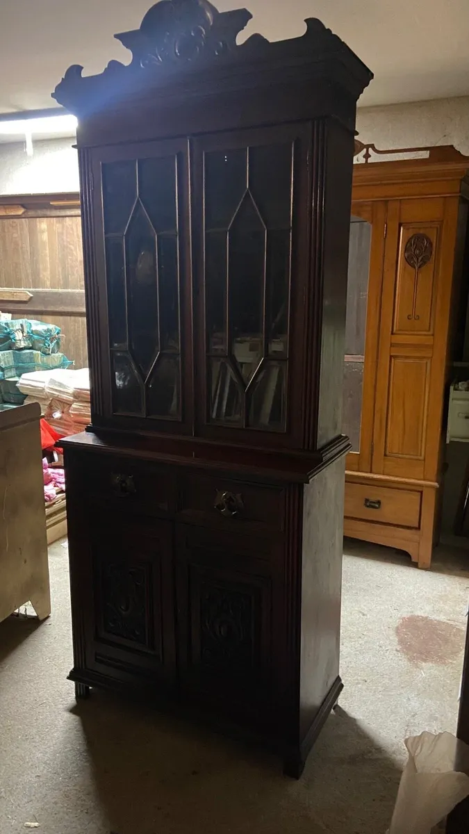 Edwardian Welsh library bookcase cabinet - Image 2